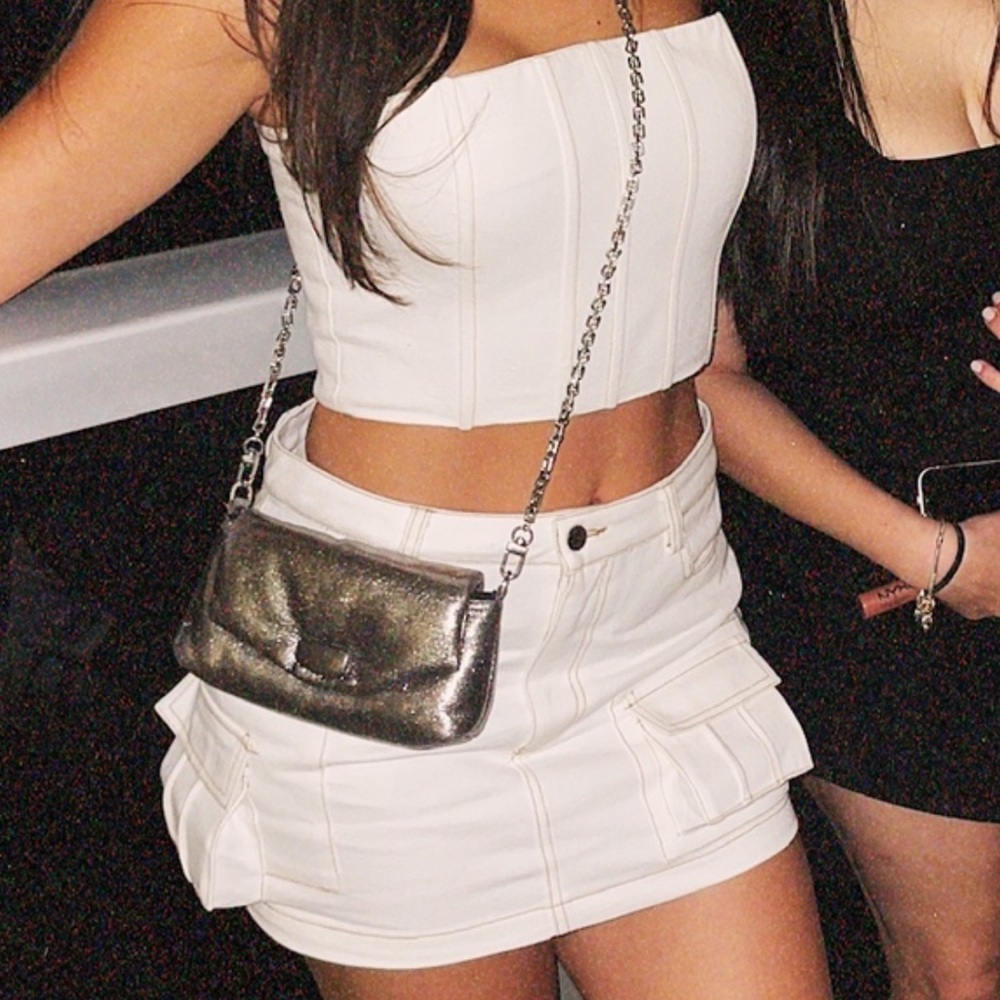 White Denim Corset and Skirt Set